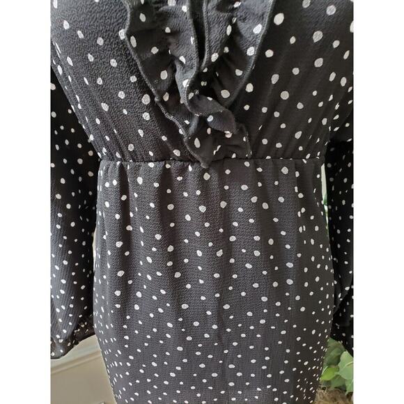 Miss U Women's Black Ruffle Polyester V-Neck Long Sleeve Knee Length Dress Small - Picture 3 of 12